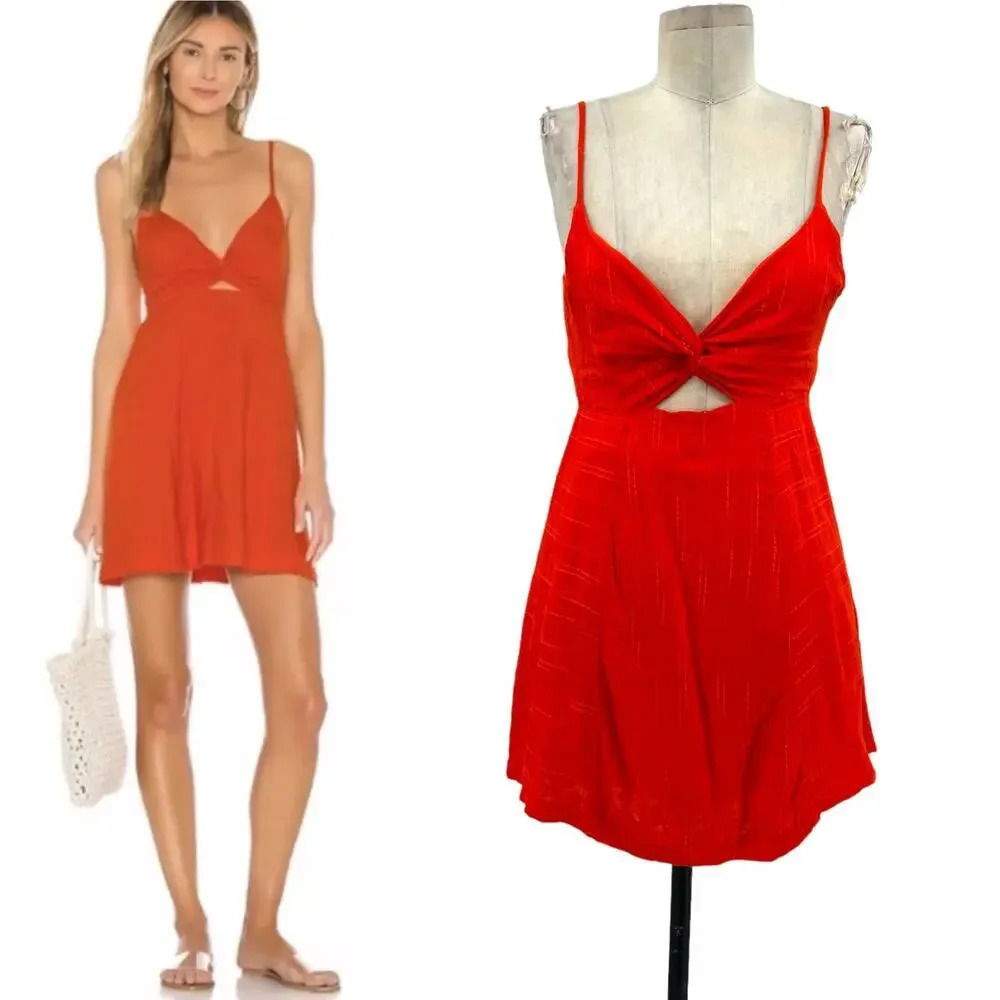 L*SPACE Sophia Mini‎ Dress Keyhole Cutout Tie Back Dress Red Orange Small